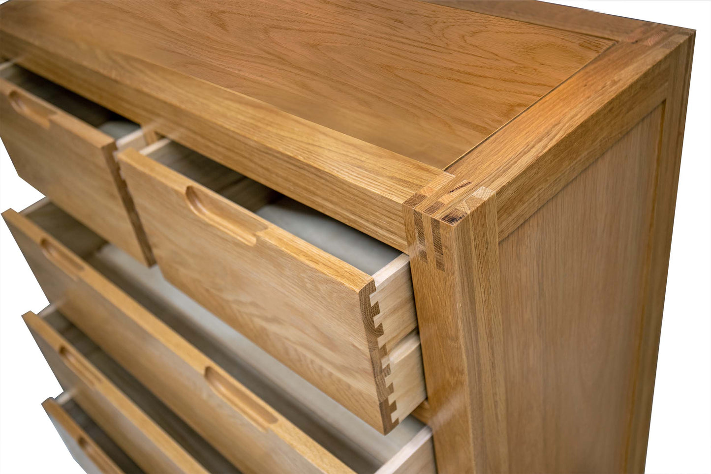 2 Over 3 Drawer Chest of Drawers - Square Style - Natural Oak