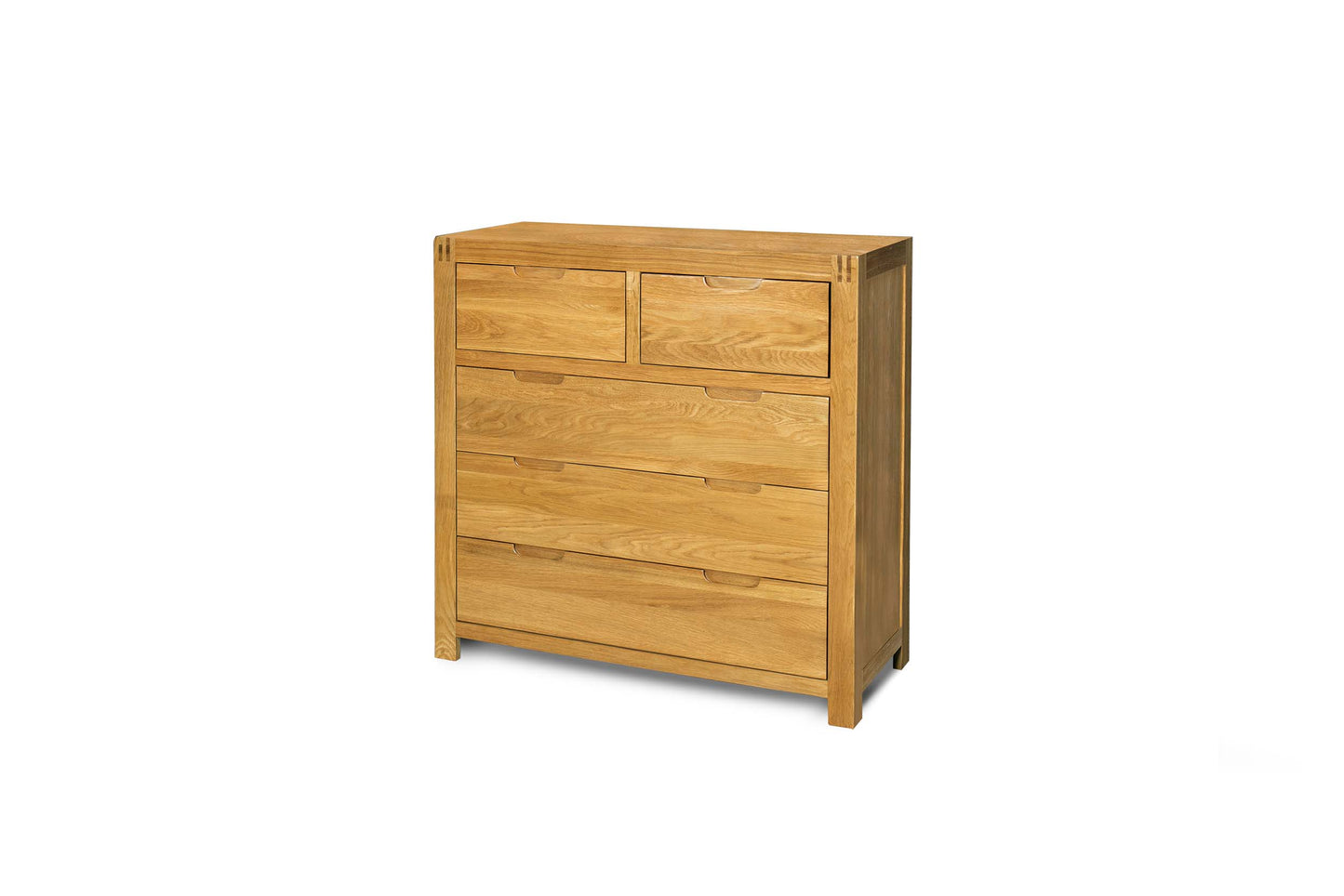 2 Over 3 Drawer Chest of Drawers - Square Style - Natural Oak