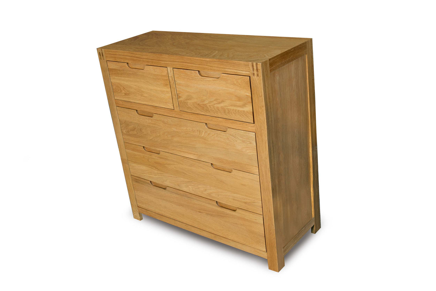 2 Over 3 Drawer Chest of Drawers - Square Style - Natural Oak