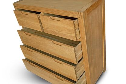 2 Over 3 Drawer Chest of Drawers - Square Style - Natural Oak