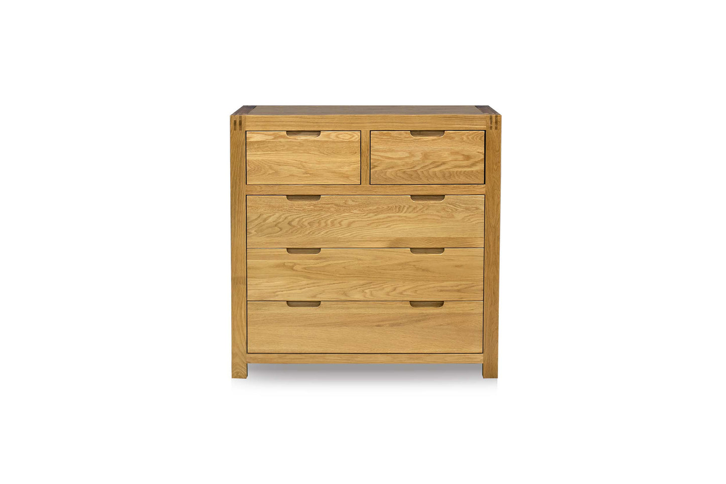 2 Over 3 Drawer Chest of Drawers - Square Style - Natural Oak