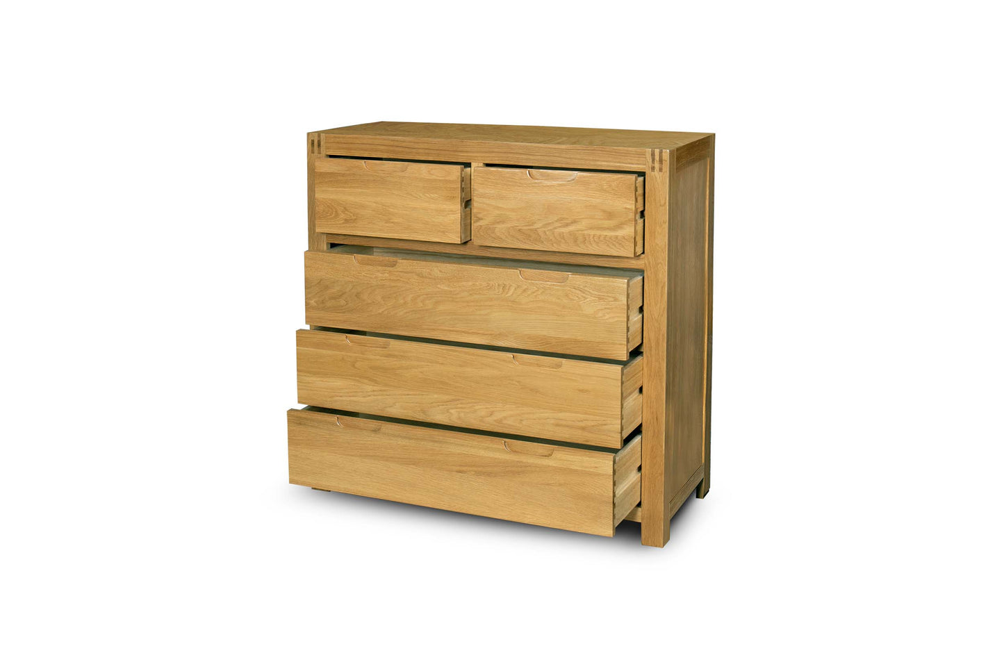 2 Over 3 Drawer Chest of Drawers - Square Style - Natural Oak