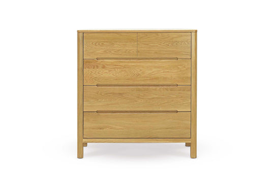 2 Over 3 Drawer Chest of Drawers - Curve Style - Natural Oak