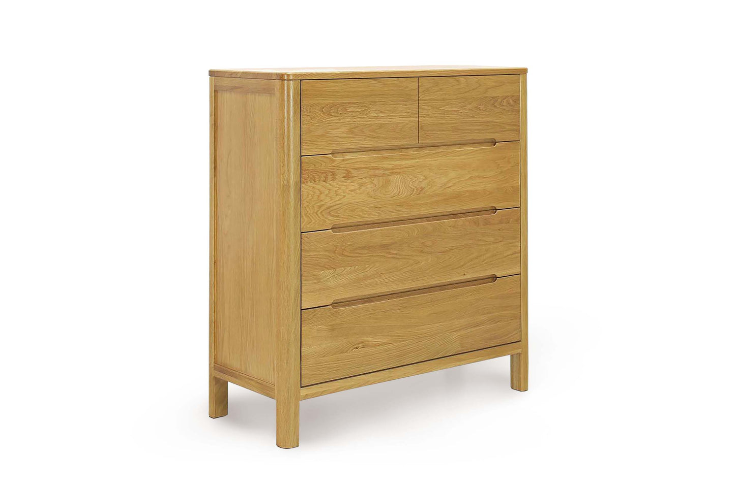 2 Over 3 Drawer Chest of Drawers - Curve Style - Natural Oak