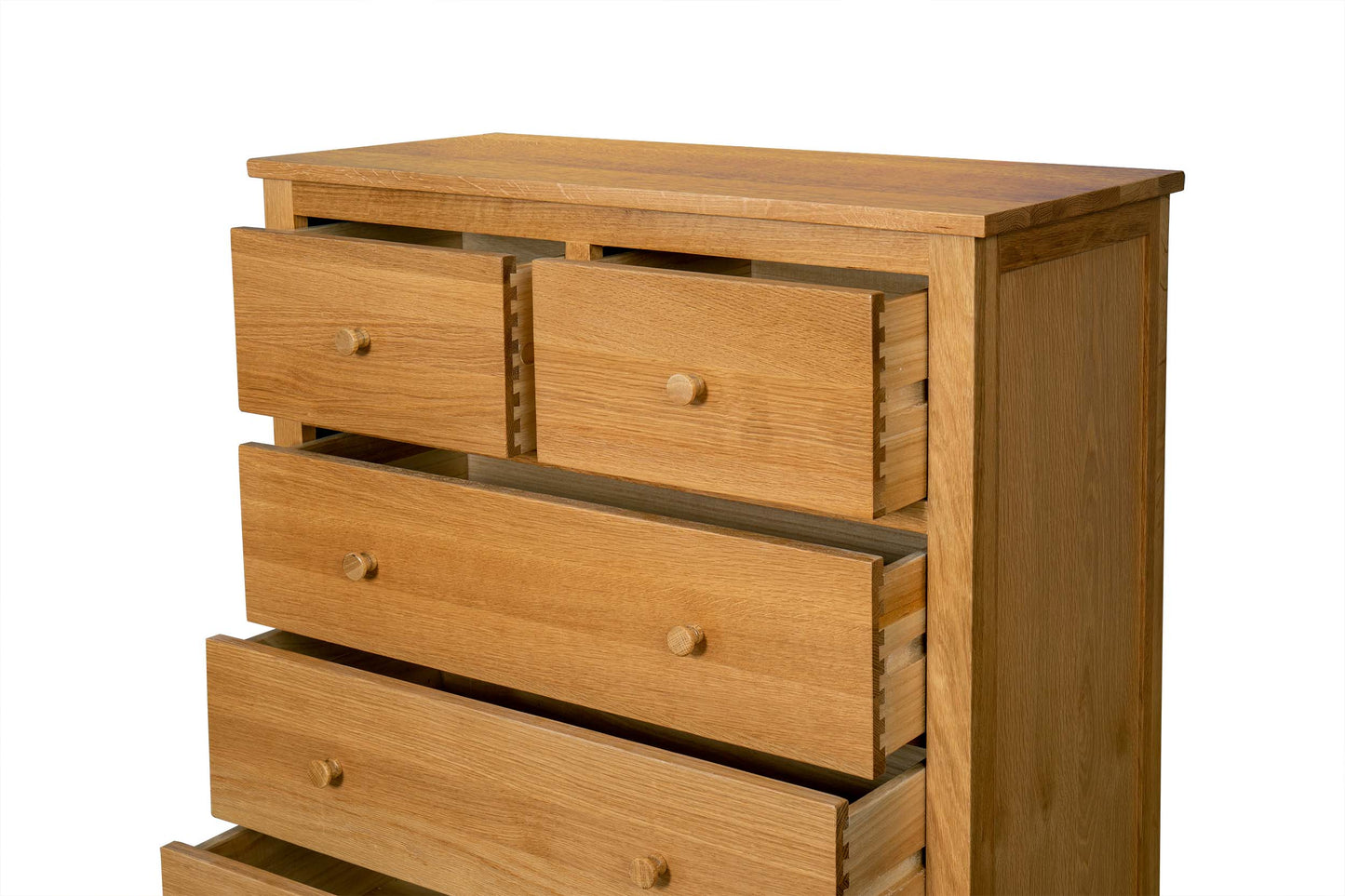 2 Over 3 Drawer Chest of Drawers - Standard Style - Natural Oak