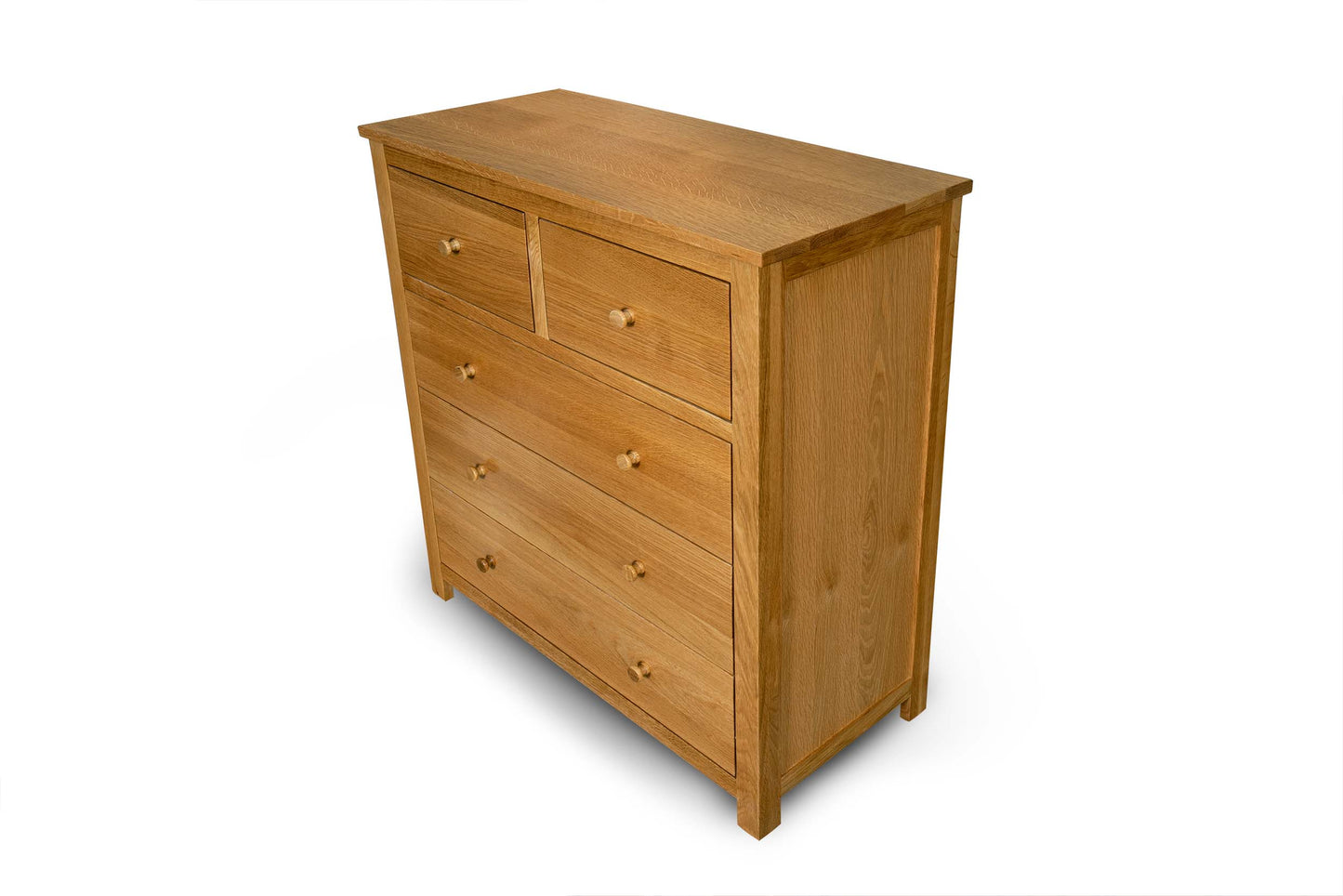 2 Over 3 Drawer Chest of Drawers - Standard Style - Natural Oak