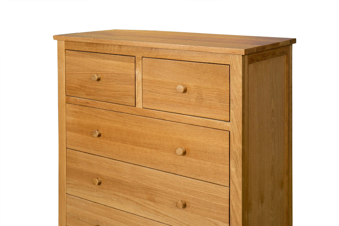 2 Over 3 Drawer Chest of Drawers - Standard Style - Natural Oak