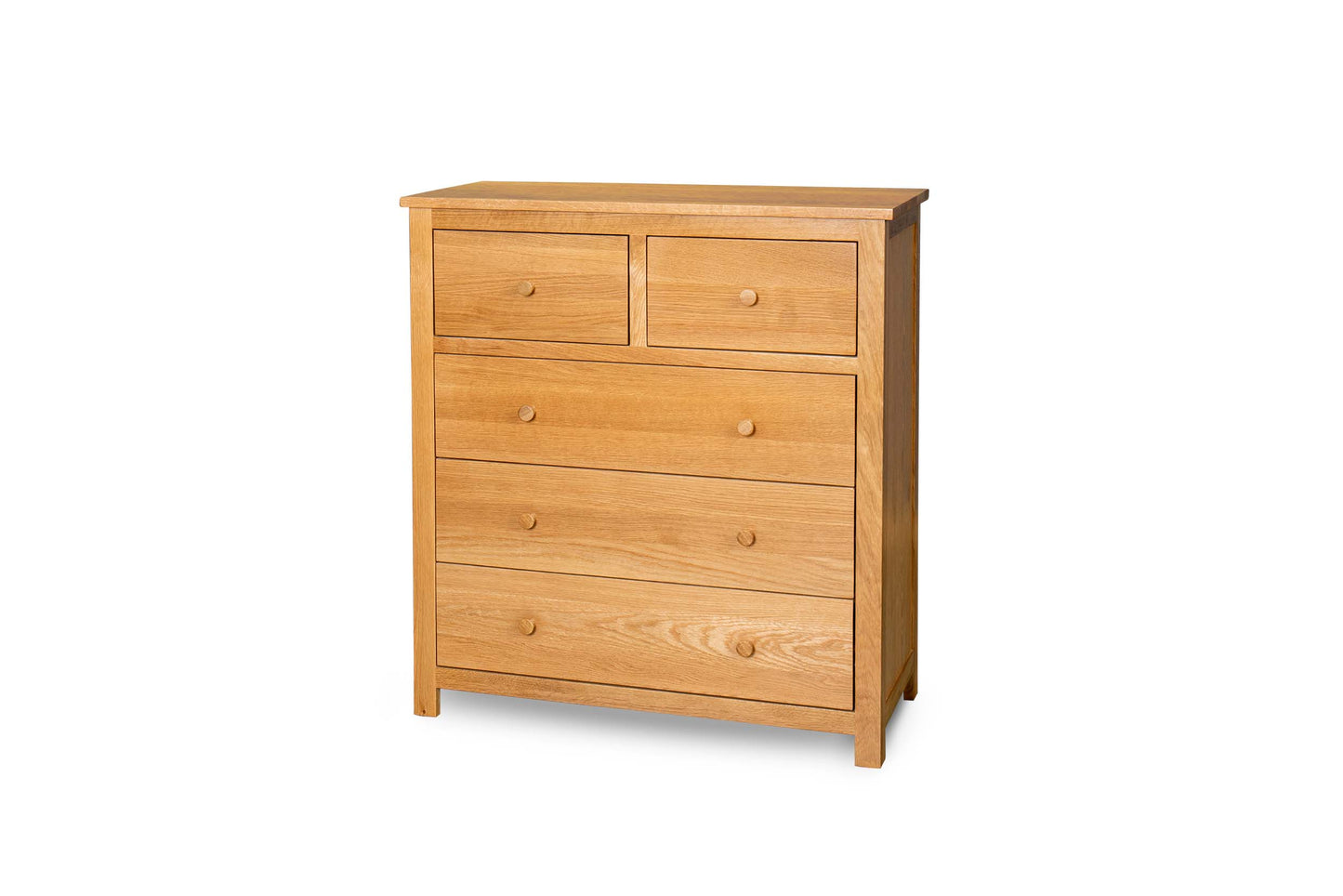 2 Over 3 Drawer Chest of Drawers - Standard Style - Natural Oak