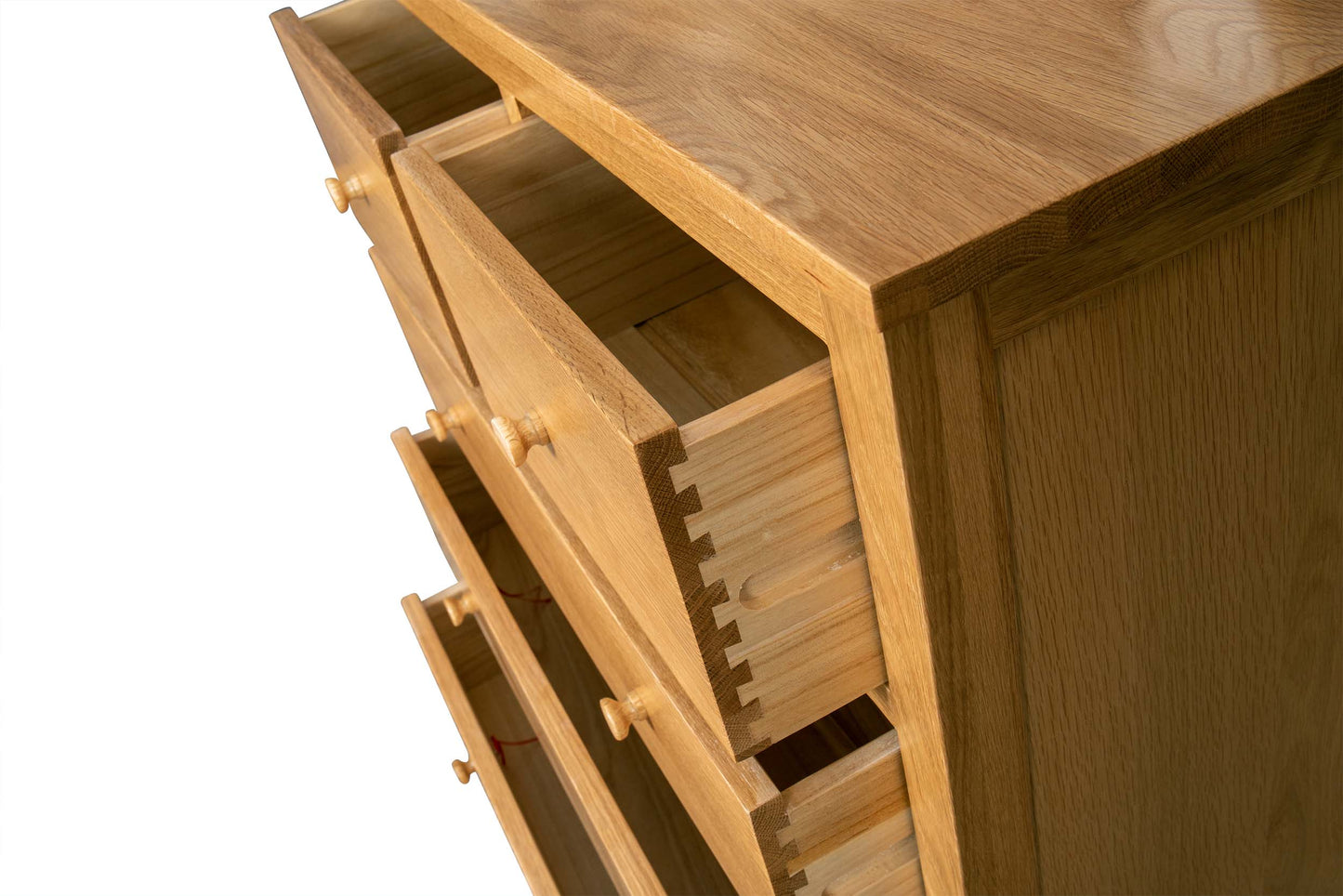 2 Over 3 Drawer Chest of Drawers - Standard Style - Natural Oak