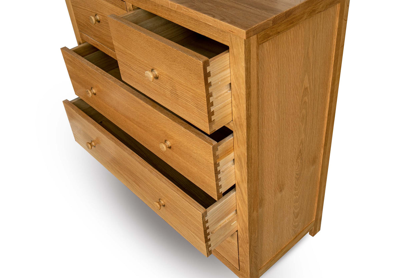 2 Over 3 Drawer Chest of Drawers - Standard Style - Natural Oak