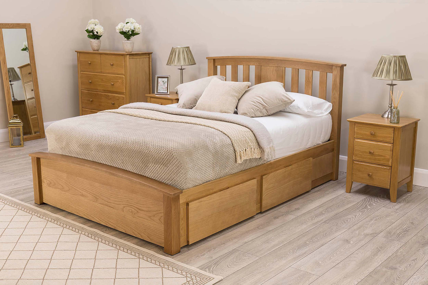 Raffles Storage Bed Frame - 4ft6 Double - Natural Oak