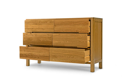 6 Drawer Chest of Drawers - Curve Style - Natural Oak